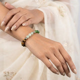 Zaviraa Dhan Yog Bracelet for Wealth & Prosperity | Natural Citrine Tiger Eye Pyrite Green Aventurine Crystal Bracelet | Lucky Beaded Bracelet for Men & Women