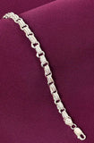 Sterling Silver Textured Hollow Bar Link Bracelet for Men