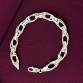 925 Sterling Silver Braided Hollow Oval Link Bracelet for Men