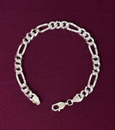 925 Sterling Silver Figaro Hollow Chain Bracelet for Men