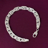 925 Sterling Silver Heavy Rectangular Link Chain Hollow Bracelet for Men