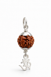 Zaviraa 925 Sterling Silver Rudraksha Om Pendant (8.5MM) | Natural Rudraksh with Dual Silver Caps & ॐ Charm | Pure Chandi Spiritual Jewellery | Pendant & Chain Options