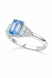 Zaviraa Emerald Cut Aquamarine Engagement Ring for Women β 925 Sterling Silver Art Deco 7 Stone Ring with Baguette Moissanite Accents | March Birthstone Proposal Ring