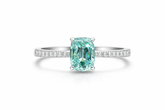 Zaviraa Cyan Blue Old Mine Cushion Cut Moissanite Engagement Ring for Women – 925 Sterling Silver Solitaire Ring with Pave Band | Vintage Proposal Ring