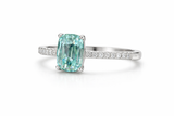 Zaviraa Cyan Blue Old Mine Cushion Cut Moissanite Engagement Ring for Women β 925 Sterling Silver Solitaire Ring with Pave Band | Vintage Proposal Ring