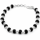 Zaviraa 925 Sterling Silver Karungali Bracelet for Men & Women | 7–8MM Natural Ebony Wood Beads | Silver Capping with Extension Chain | Pure Chandi Spiritual Jewellery