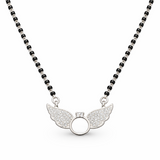 925 Sterling Silver Angel Wings Diamond Mangalsutra with Black Bead Chain