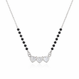925 Sterling Silver Triple Heart Diamond Mangalsutra with Black Bead Chain