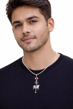 925 Sterling Silver Shiv Trishul Damru Nandi Pendant with Box Chain for Men | Mahadev Rudraksha Necklace