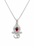 Zaviraa 925 Sterling Silver Om & Krishna Flute Pendant with Red Stone & Box Chain