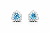 Triangle Blue Gemstone Halo Stud Earrings in 925 Sterling Silver