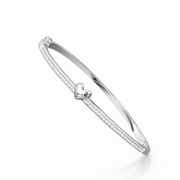 Sterling Silver Minimal Heart CZ Bracelet Kada for Women