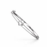 Sterling Silver Interlocking Heart CZ Designer Bracelet Kada for Women