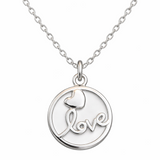 925 Sterling Silver Love Script Circle Pendant Necklace with Chain for Women