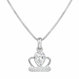 925 Sterling Silver Crown Solitaire Pendant Necklace with Chain for Women