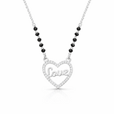 925 Sterling Silver Love Heart Diamond Mangalsutra with Black Bead Chain