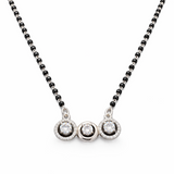 925 Sterling Silver Triple Halo Diamond Mangalsutra with Black Bead Chain