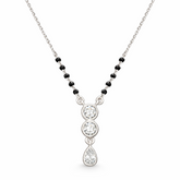 925 Sterling Silver Triple Stone Drop Mangalsutra with Black Bead Chain