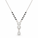 925 Sterling Silver Triple Stone Drop Mangalsutra with Black Bead Chain