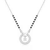 925 Sterling Silver Butterfly Circle Diamond Mangalsutra with Black Bead Chain