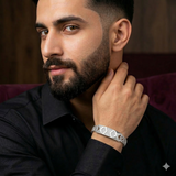 925 Sterling Silver CZ Designer Kada for Men | Geometric Pattern Bracelet