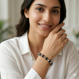 Zaviraa 925 Sterling Silver Karungali Bracelet for Men & Women | 7–8MM Natural Ebony Wood Beads | Silver Capping with Extension Chain | Pure Chandi Spiritual Jewellery