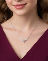 925 Sterling Silver Leaf Curve Pendant Necklace with Chain for Women