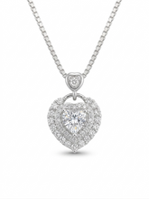 925 Sterling Silver Double Heart Diamond Pendant Necklace