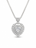925 Sterling Silver Double Heart Diamond Pendant Necklace