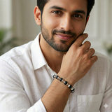 Zaviraa 925 Sterling Silver Karungali Bracelet for Men & Women | 7–8MM Natural Ebony Wood Beads | Silver Capping with Extension Chain | Pure Chandi Spiritual Jewellery