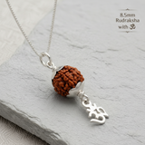Zaviraa 925 Sterling Silver Rudraksha Om Pendant (8.5MM) | Natural Rudraksh with Dual Silver Caps & ॐ Charm | Pure Chandi Spiritual Jewellery | Pendant & Chain Options