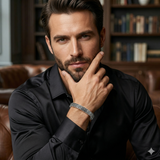 Men’s 925 Sterling Silver Greek Pattern Kada with Black Enamel | Designer Bracelet for Men
