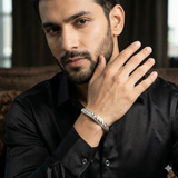 Men’s 925 Sterling Silver Cut Pattern Kada | Faceted Engraved Designer Bracelet for Men