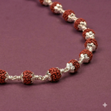 Zaviraa 925 Sterling Silver Rudraksha Mala (8MM Beads) | Natural Rudraksh Chain Mala for Men & Women | Pure Chandi Spiritual Necklace | Daily Wear & Meditation Jewellery