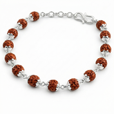 Zaviraa 925 Sterling Silver Rudraksha Bracelet for Men & Boys | 6.5MM Natural Rudraksh Beads | Pure Chandi Spiritual Daily Wear Jewellery