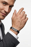 Premium Black Elastic Wrist Bracelet for Men | Stretchable Band with Geometrical Pattern | 925 Sterling Silver