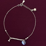 925 Sterling Silver Heart Crystal Charm Anklet for Women