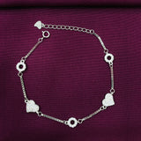 925 Sterling Silver Heart & CZ Link Bracelet for Women