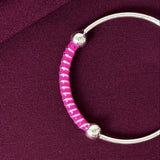 925 Sterling Silver Kids Kada Bangles with Pink Beads – Pair