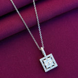 925 Sterling Silver Square Halo Pendant Necklace with Chain for Women