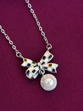 925 Sterling Silver Bow Pearl Pendant Necklace with Chain for Women