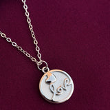 925 Sterling Silver Love Script Circle Pendant Necklace with Chain for Women