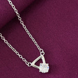 925 Sterling Silver Triangle Solitaire Pendant Necklace with Chain for Women