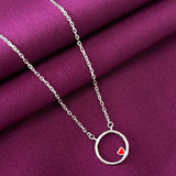 925 Sterling Silver Minimal Heart Circle Pendant Necklace with Chain for Women