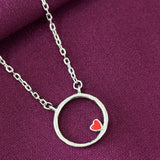 925 Sterling Silver Minimal Heart Circle Pendant Necklace with Chain for Women