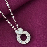 925 Sterling Silver Heart Circle Pendant Necklace with Chain for Women
