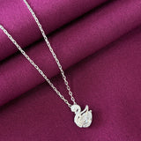 925 Sterling Silver Swan Solitaire Pendant Necklace with Chain for Women