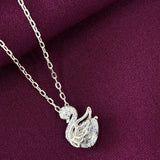 925 Sterling Silver Swan Solitaire Pendant Necklace with Chain for Women