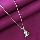 925 Sterling Silver Crown Solitaire Pendant Necklace with Chain for Women