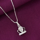 925 Sterling Silver Crown Solitaire Pendant Necklace with Chain for Women